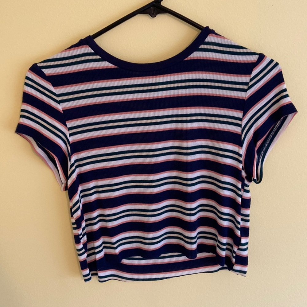 Ribbed semi cropped striped tee sz:xs